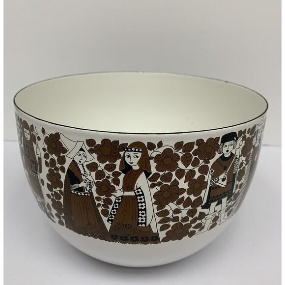 Arabia Finland Large Enamel Bowl‎ 8" Diameter Brown White Medieval MCM - Picture 3 of 7